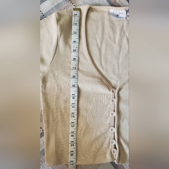 DAISY STREET RIBBED BEIGE CARDIGAN CROP TOP - Picture 6 of 9